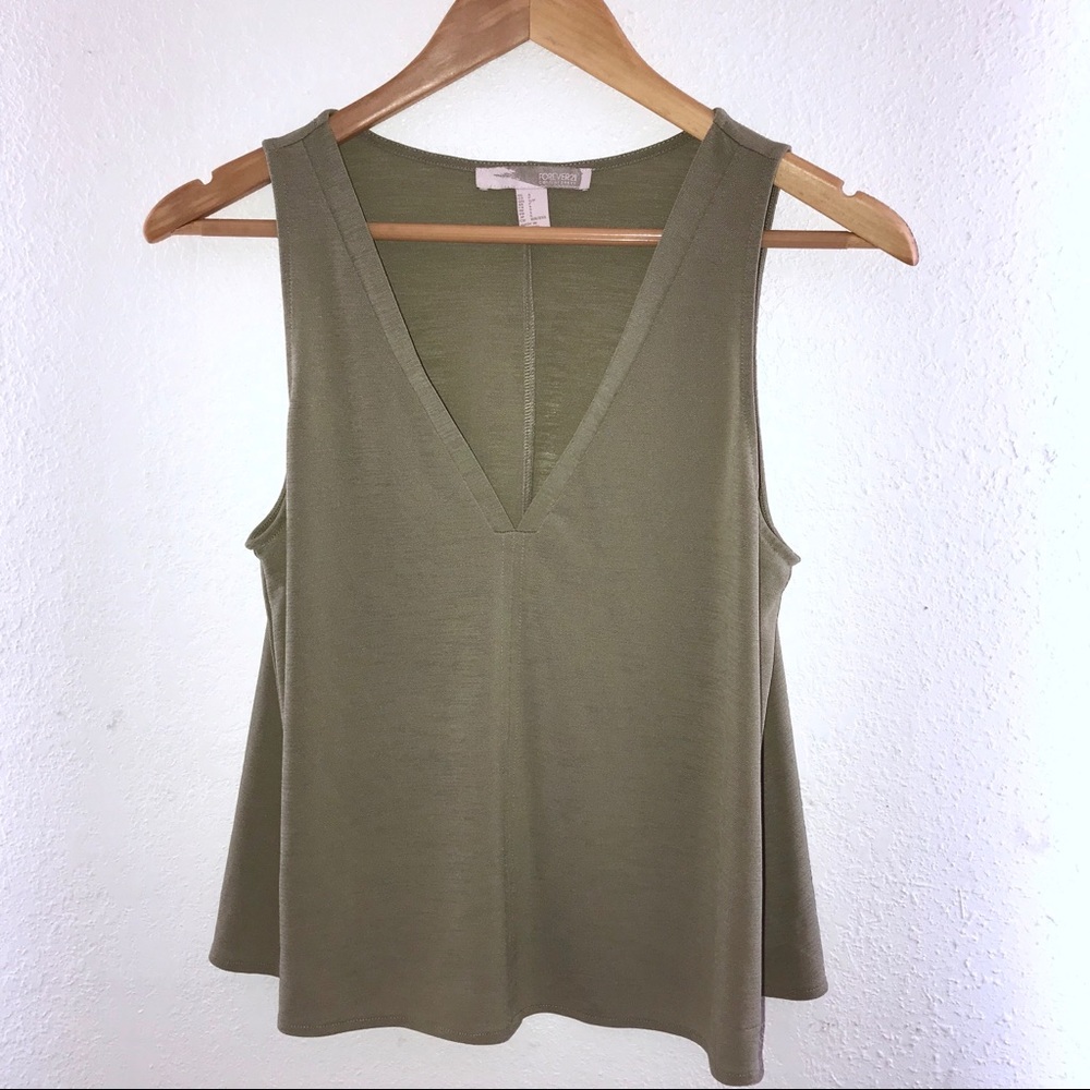 F21 Contemporary Vneck Tank Top Olive Green Blouse
